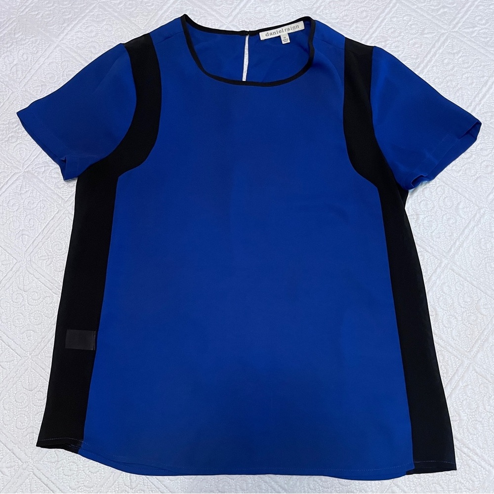 Daniel Rainn Blue & Black Semi-Sheer Short Sleeve Blouse - Size XS